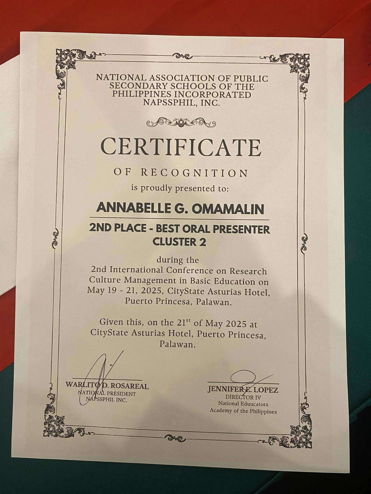 2nd Place - Oral Presenter (Cluster 2)